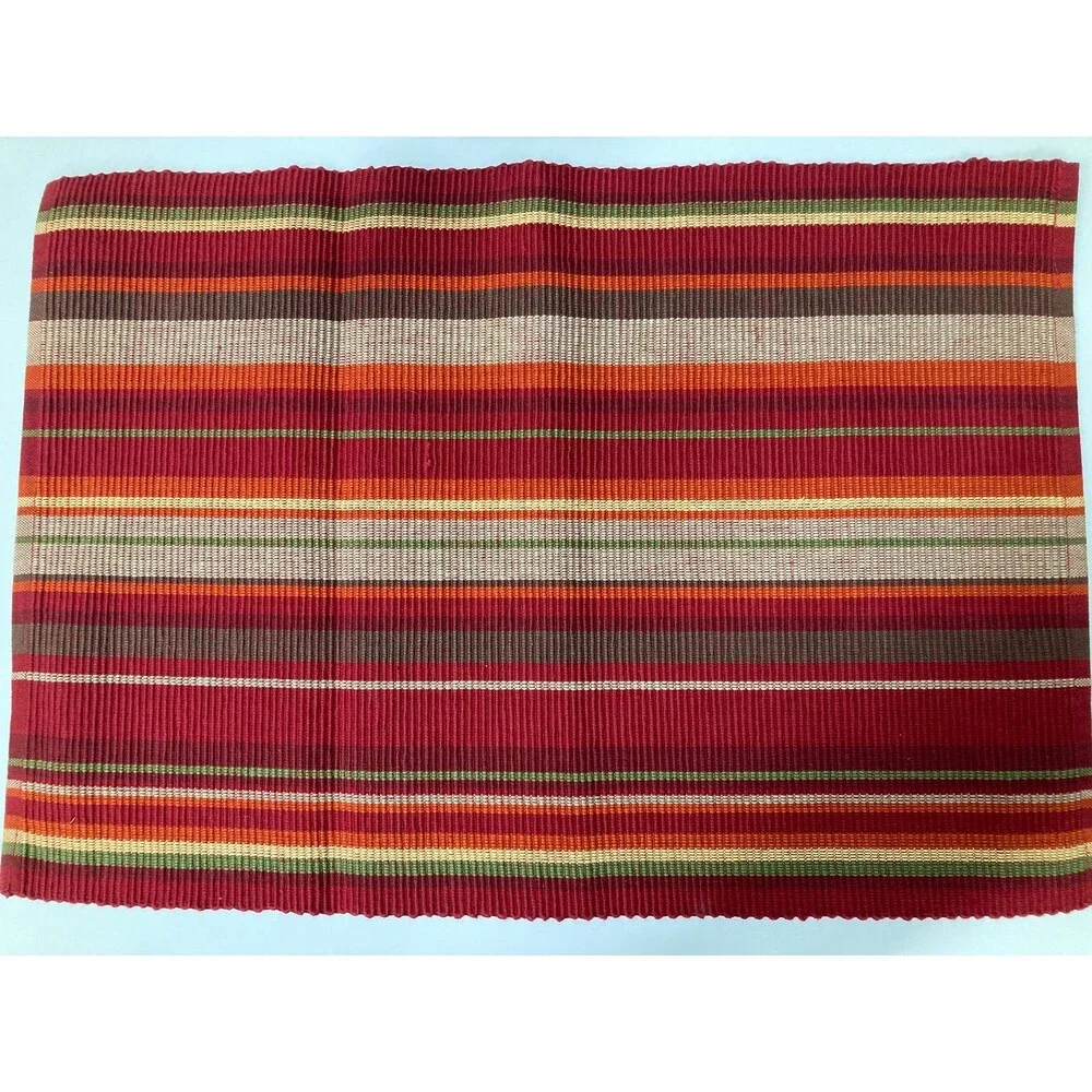 4 PC Striped Placemat Set Autumn Fall Colors Red Orange Brown Green Rustic